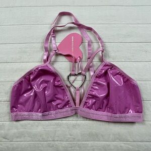 Sugar Thrillz Glossy Pink Heart Bralette (see notes about size)